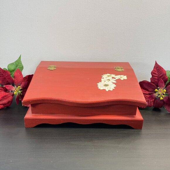 Handmade Wooden Jewelry Box, Top Opening Keepsake, Flower, Brown Box, Luxury Woo - Picture 1 of 10